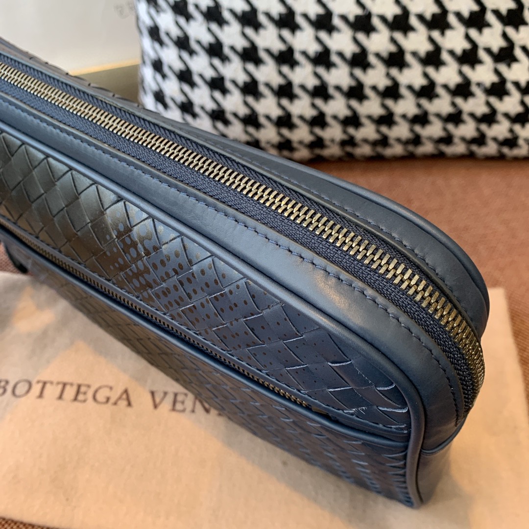 蓝色#Bottega veneta 20新款胎牛皮编织手拿包拼色男士包31cm