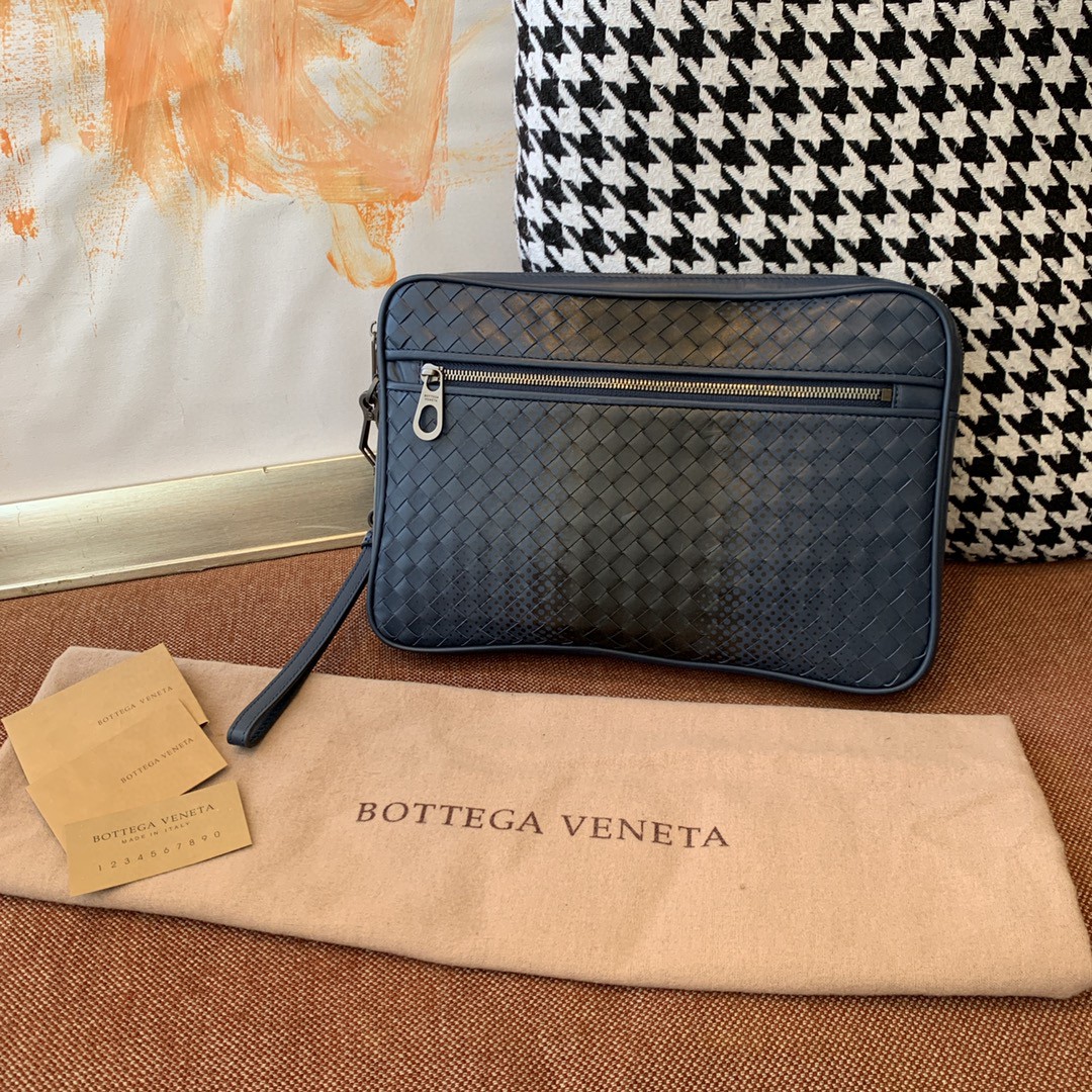 蓝色#Bottega veneta 20新款胎牛皮编织手拿包拼色男士包31cm